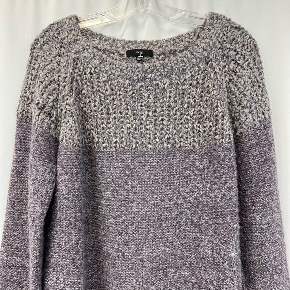 Fate Womens Pullover Sweater Purple/Gray Color Block Long Sleeve Knit Large - Picture 2 of 11
